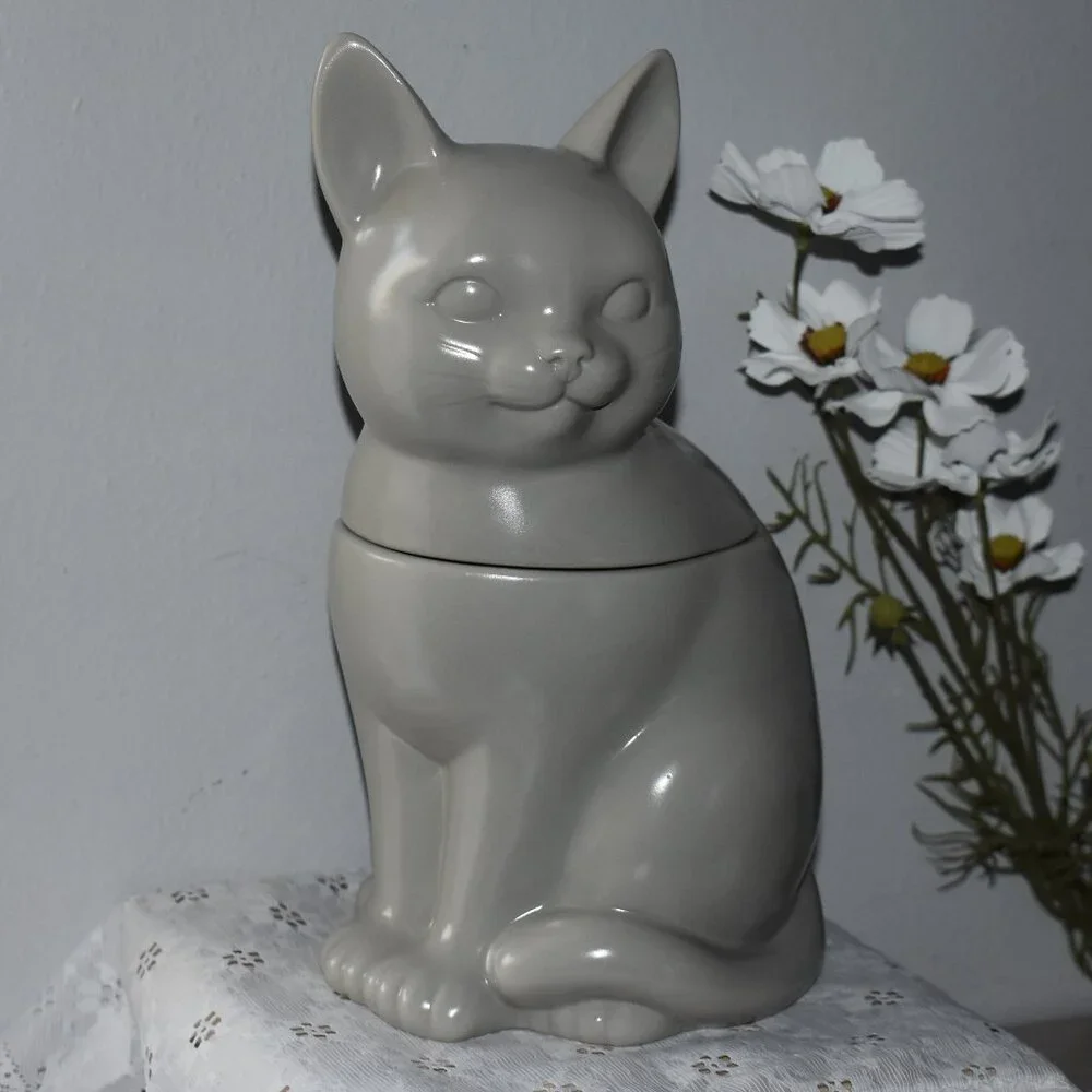 Threshold Stoneware Gray Cat Cookie Jar Cottage Farmhouse Kitchen Decor - Picture 12 of 13